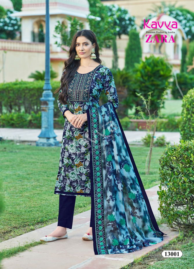 Kavya Zara Vol 13 Cambric Cotton Kurti Pant With Dupatta Collection
